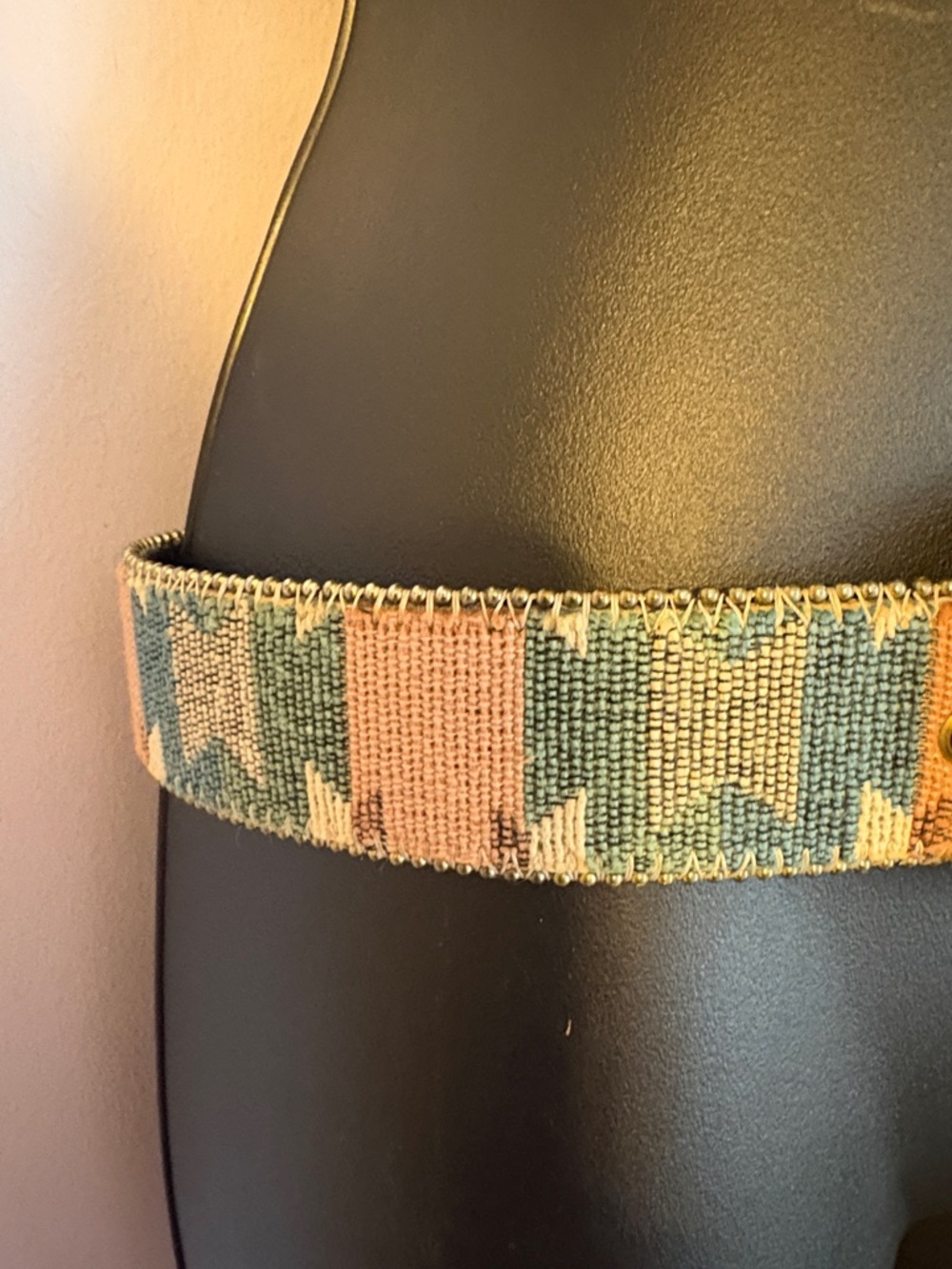 Paul Harris Vintage Bonded Leather Pastel Southwestern Tapestry Belt Size Sm View 6